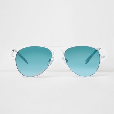 Boys white blue lens aviator sunglasses